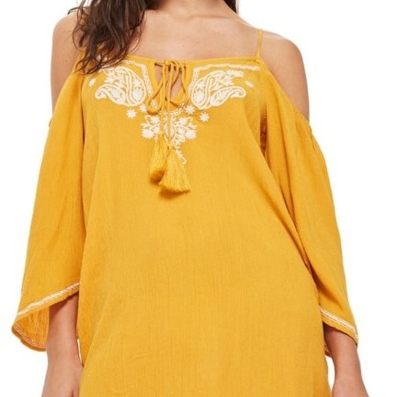 TOPSHOP Embroidered Off The Shoulder Dress - Size Small - Picture 1 of 7